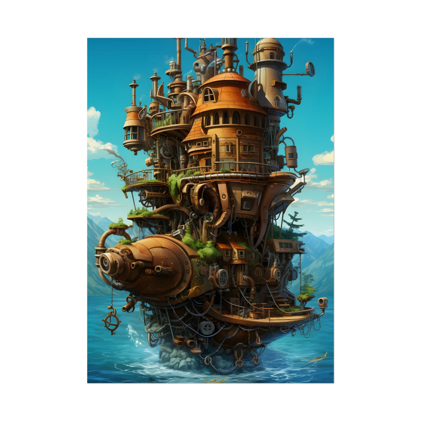 Oceanic Steampunk Treasure Dive: Underwater Adventure Artwork - Poster