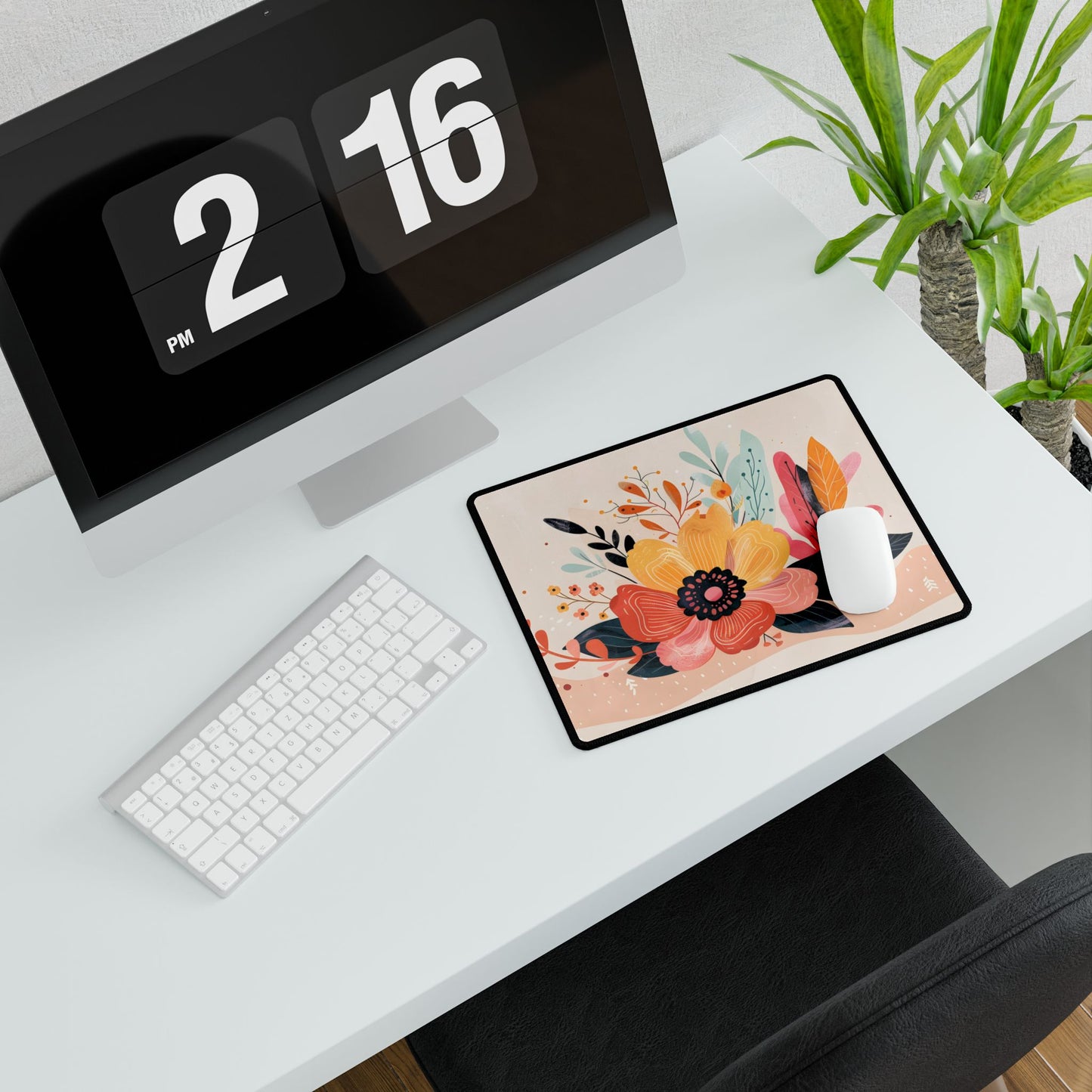 Blooming Growth: Vibrant Flower Artwork - Desk Mat