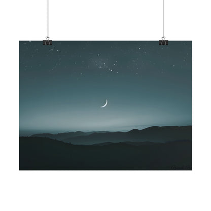 Minimalist Night Scene: Blue-Gray Sky Digital Art - Poster