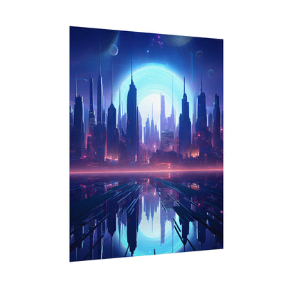 Melancholic Cyberpunk Night: Dark Cityscape Digital Art - Poster