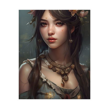 Realistic Female Portrait: Black Haired Beauty - Poster