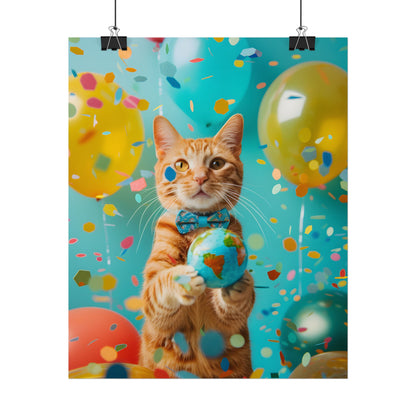 Charming Whiskers: Cat in Bow Tie with Mini Flag - Poster
