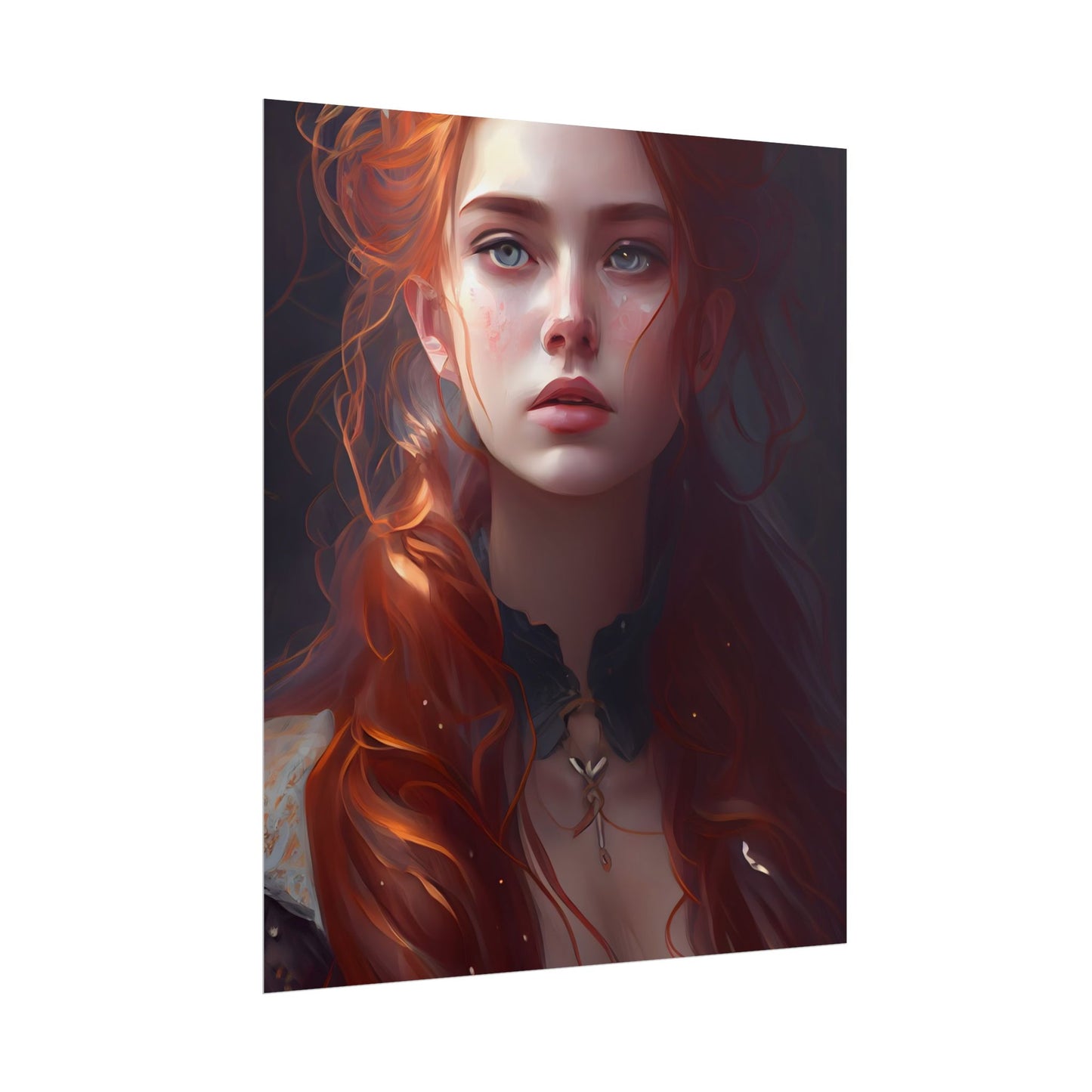 Elegant Redhead Portrait: Female Artwork in Dress - Poster