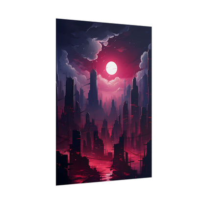 Burning Cyberpunk Cityscape: Digital Artwork at Night - Poster