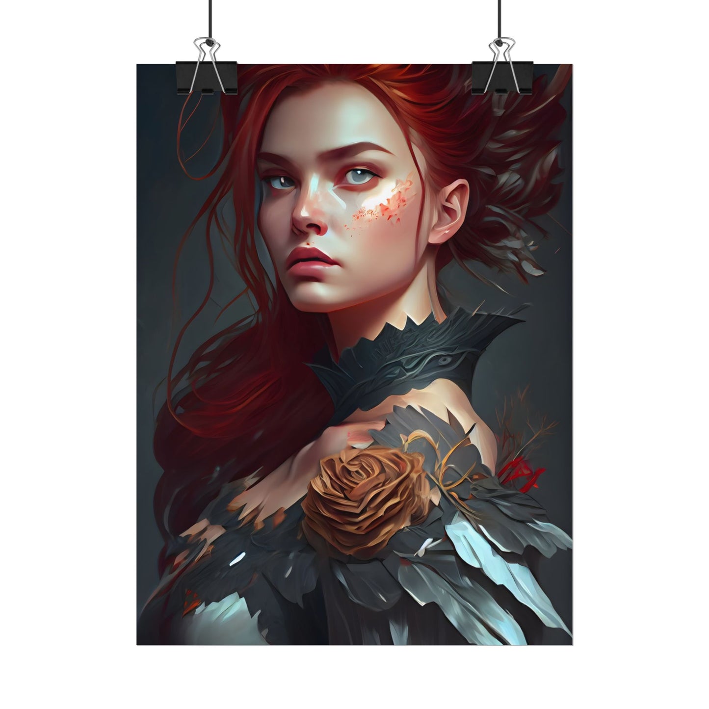 Stunning Redhead in Formal Dress: Elegant Portrait - Poster