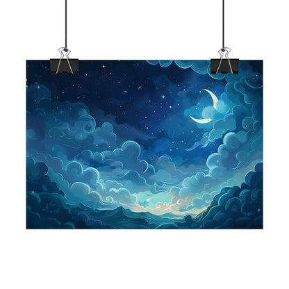 Whimsical Dreamy Night Sky: Bird in Flight Digital Art - Poster