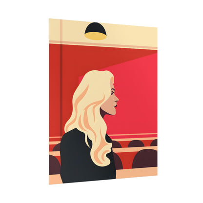 Minimalist Blonde Woman in Black Dress: Modern Art Poster - Poster