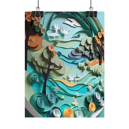 Eye-Catching Beach Landscape: Paper Quilling Art - Poster