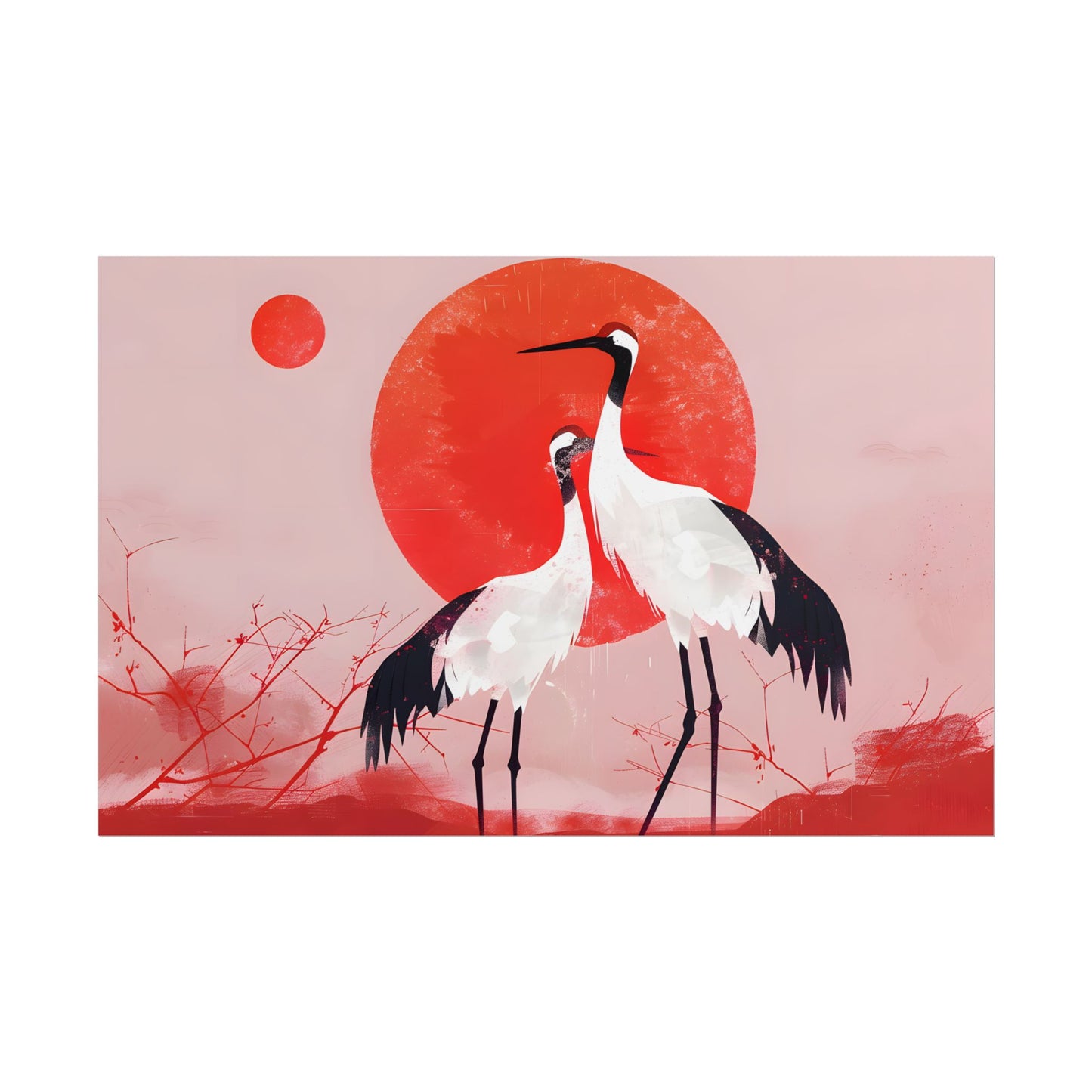 Peaceful Crane Sanctuary: Serene Landscape Nature Art - Poster