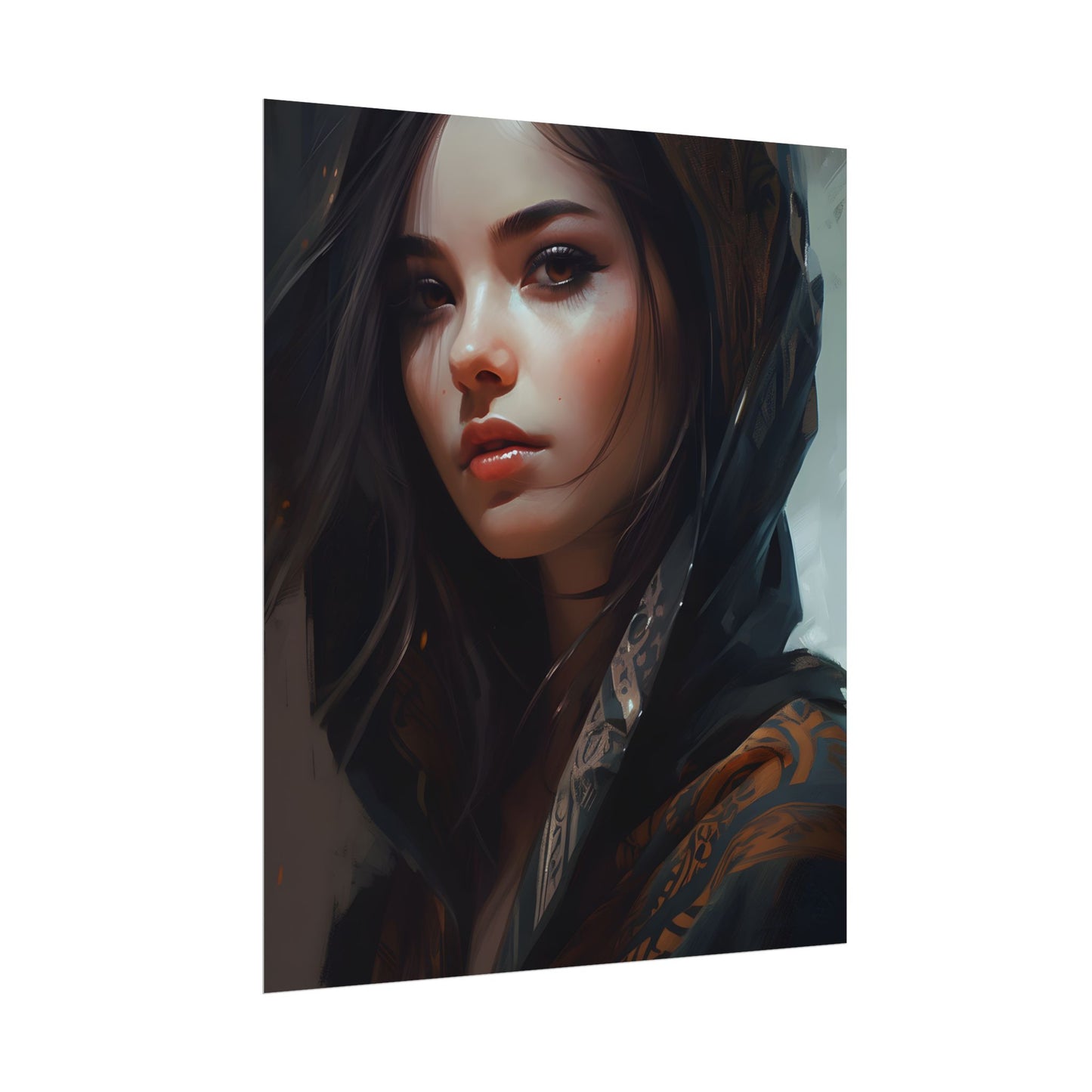 Dark Hair Woman: Colorful Portrait Digital Artwork - Poster