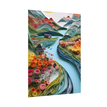 Paper Quilled Island Landscape: Handmade Artwork Photo - Poster