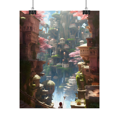 Dramatic Anime Cityscape: Birds Eye View Digital Art - Poster