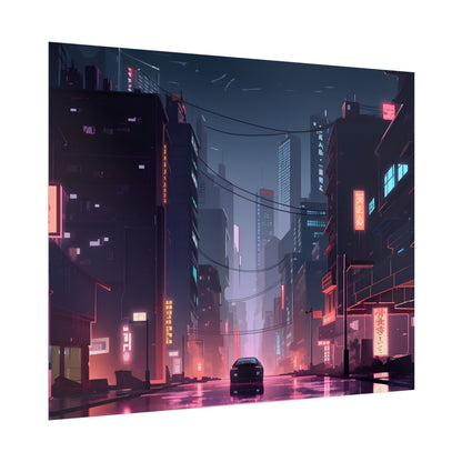 Cyberpunk Night: Melancholic Urban Landscape Artwork - Poster