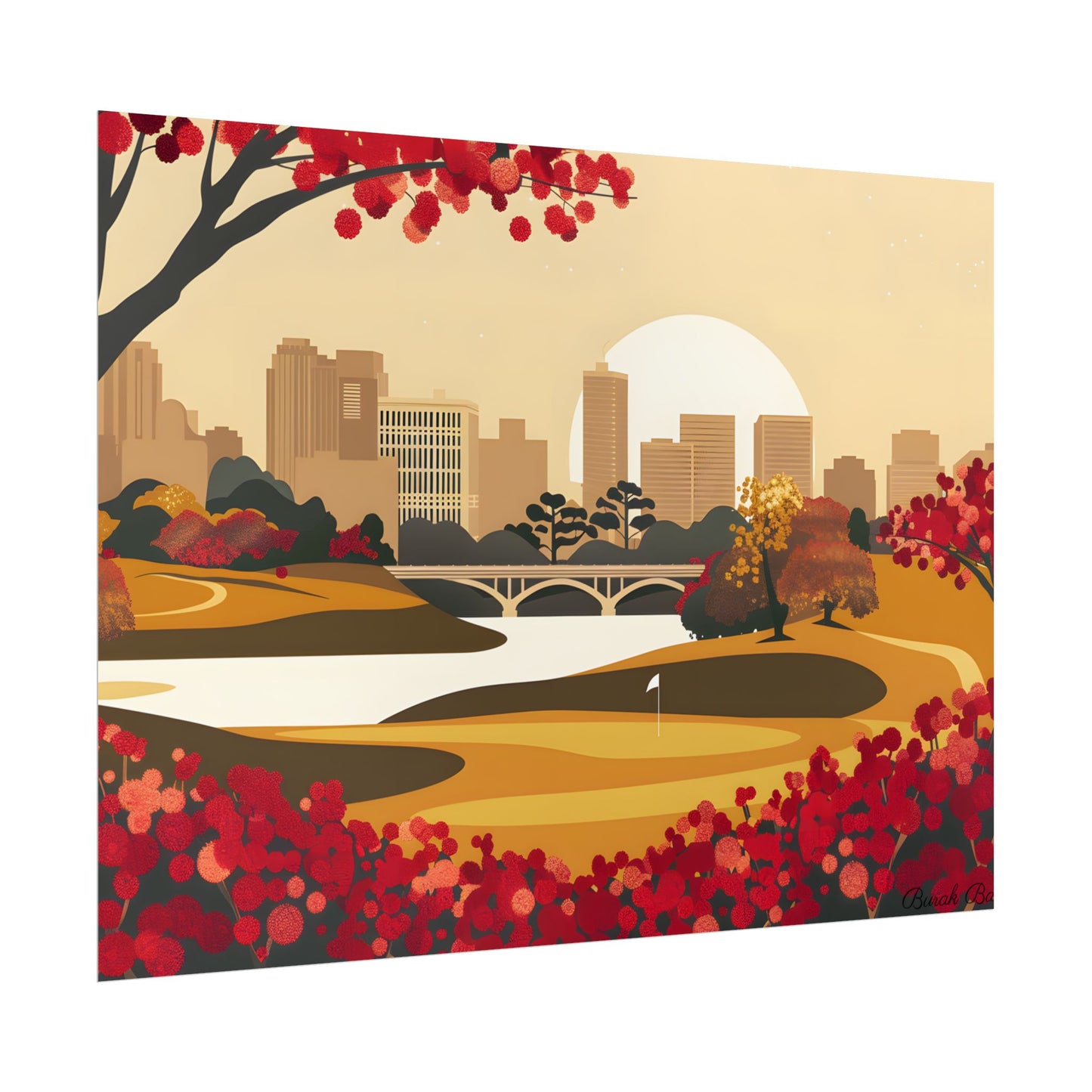 Retro Golf Illustration: Classic Course Scene - Poster