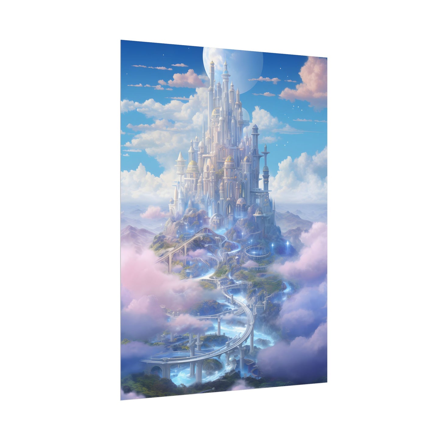 Floating City in Celestial Realm: Serene Fantasy Artwork - Poster