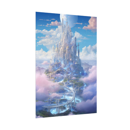 Floating City in Celestial Realm: Serene Fantasy Artwork - Poster