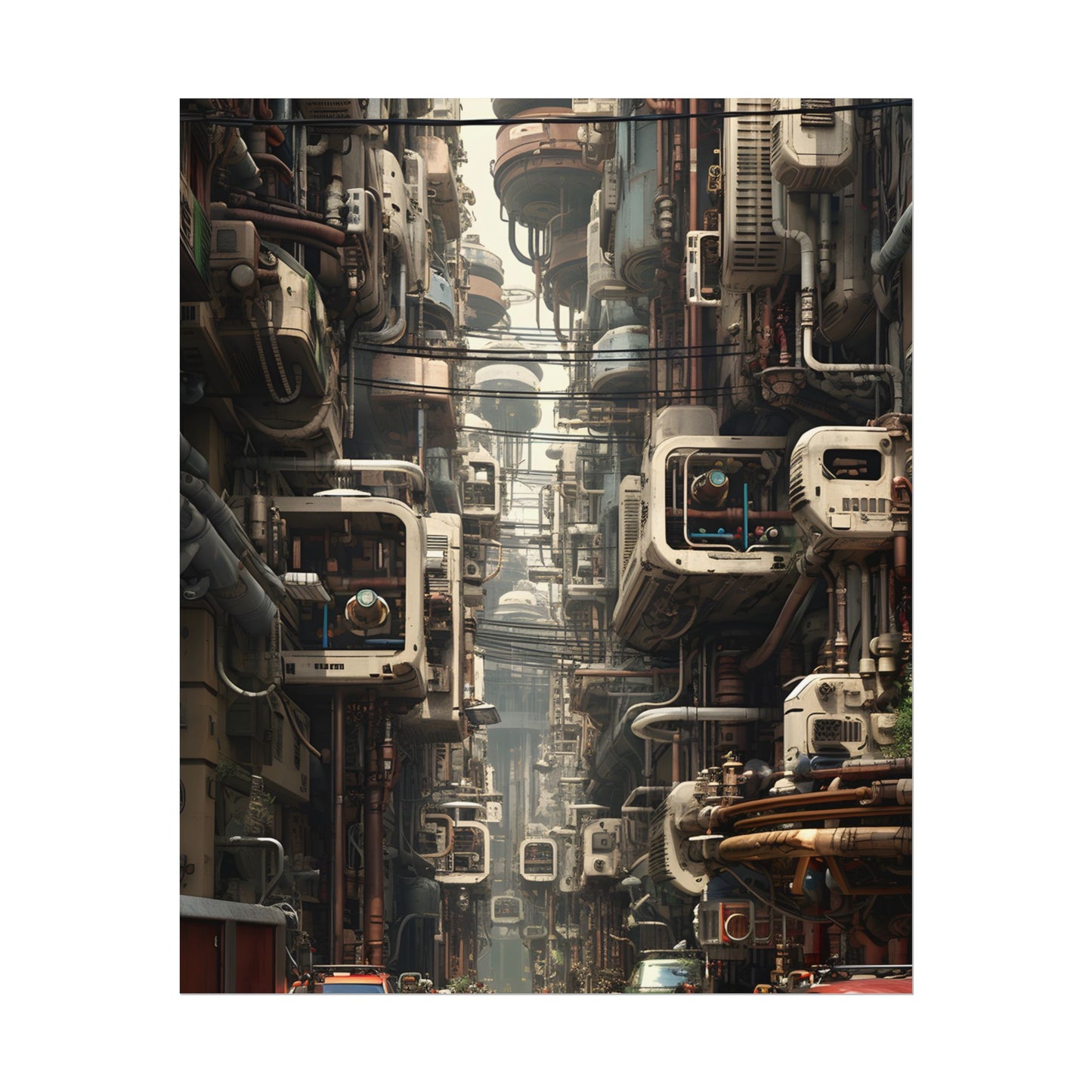 Steampunk Post-Apocalyptic City: Nighttime Digital Artwork - Poster