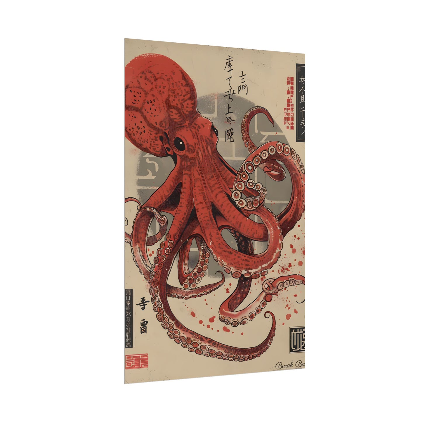 Stylized Japanese Octopus: Muted Watercolor Artwork - Poster