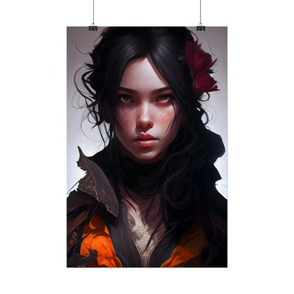 Black Hair Female Portrait: Elegant Dress Artwork - Poster