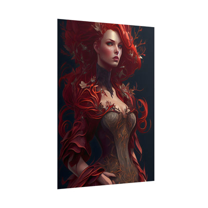 Red Hair Portrait: Elegant Female in Black Dress - Poster