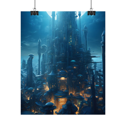 Underwater Futuristic Cityscape: Close Up Digital Artwork - Poster