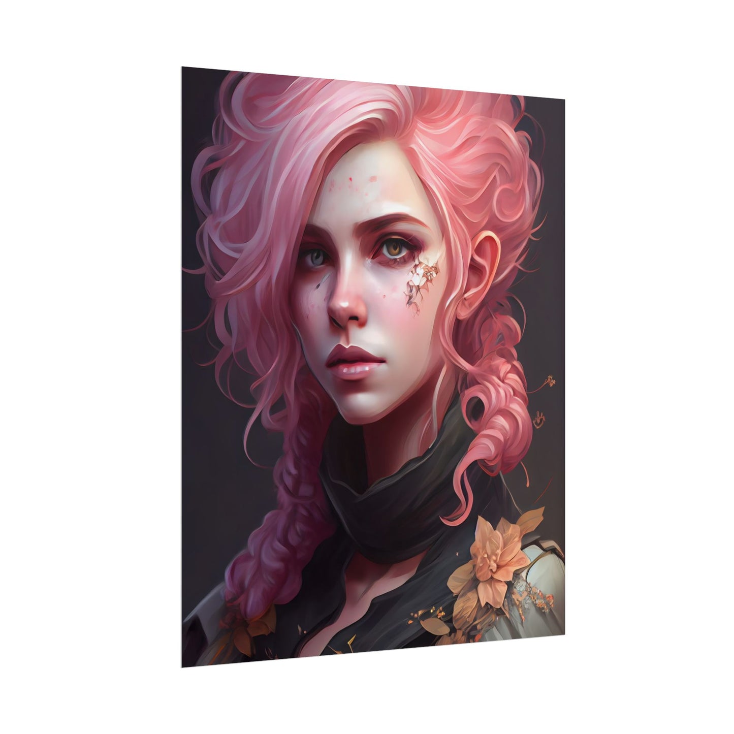 Astonishing Female Portrait: Vibrant Pink Hair in Dark Elegance - Poster