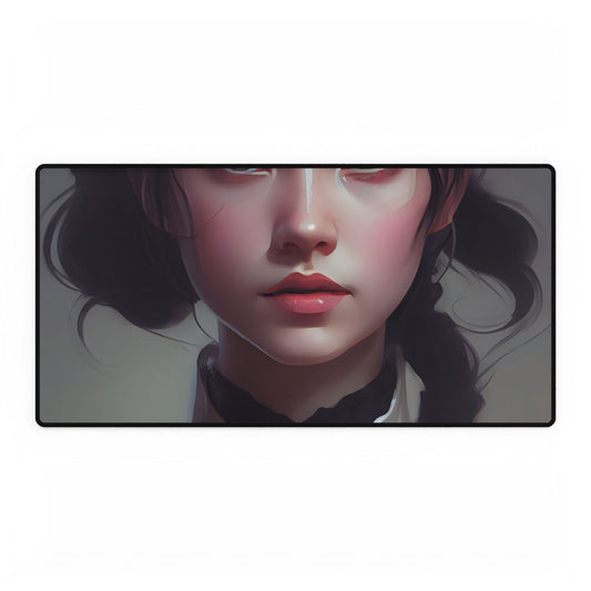 Realistic Black Haired Female Portrait in Dress: Artwork - Desk Mat