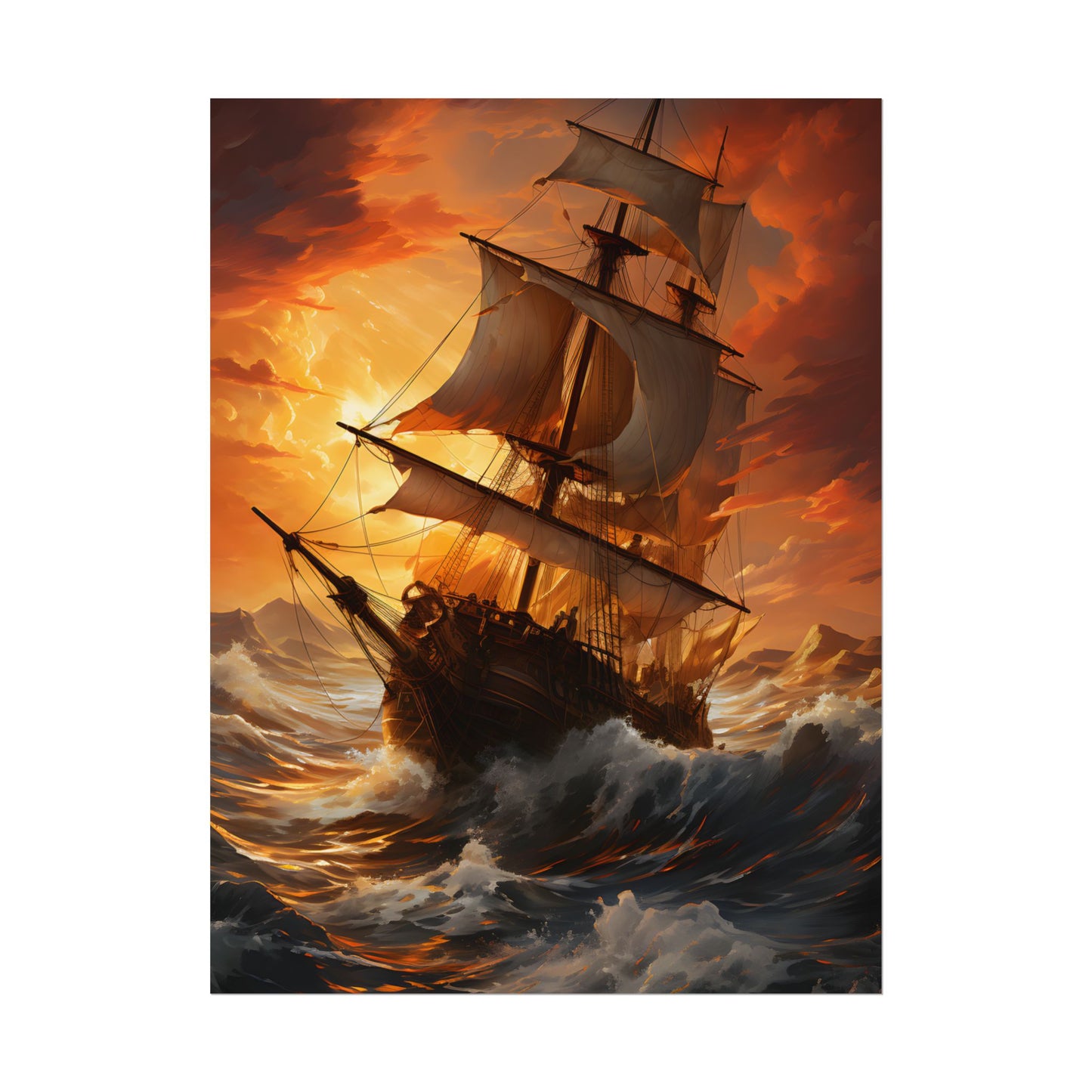 Breathtaking Ship in Realistic Oil Painting: Seafaring Artwork - Poster
