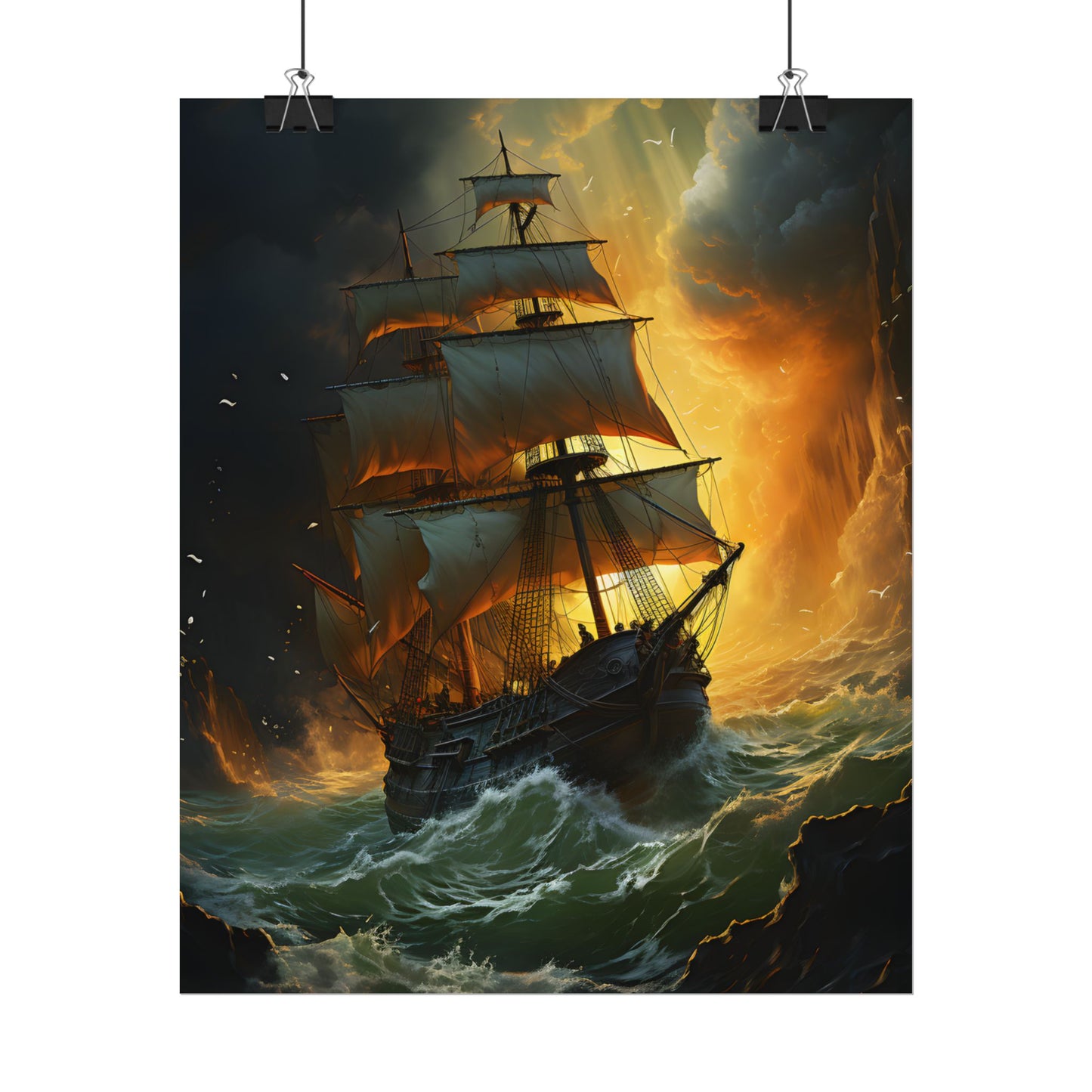 Mostly Green Seascape: Magnificent Oil Painting of a Ship - Poster
