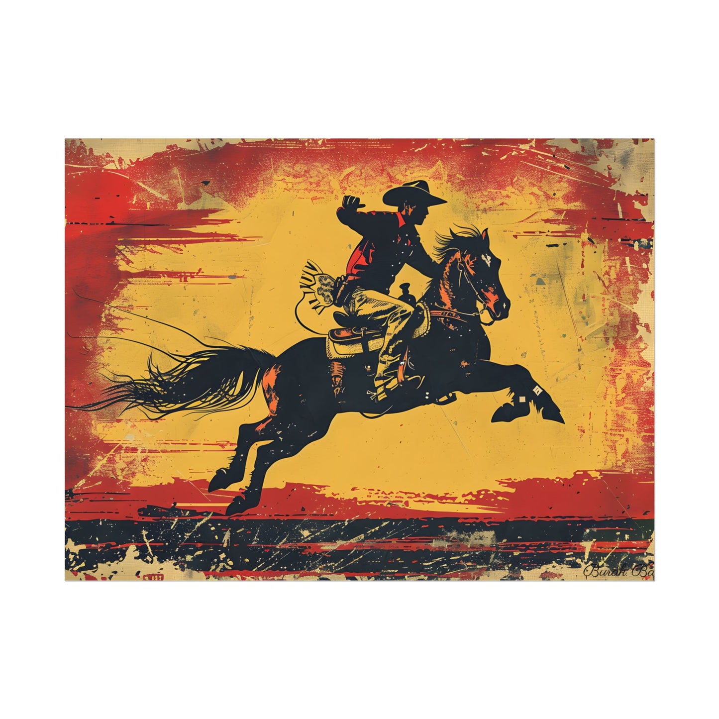 Retro Rodeo Action: Cowboy Riding Bucking Bronc - Poster