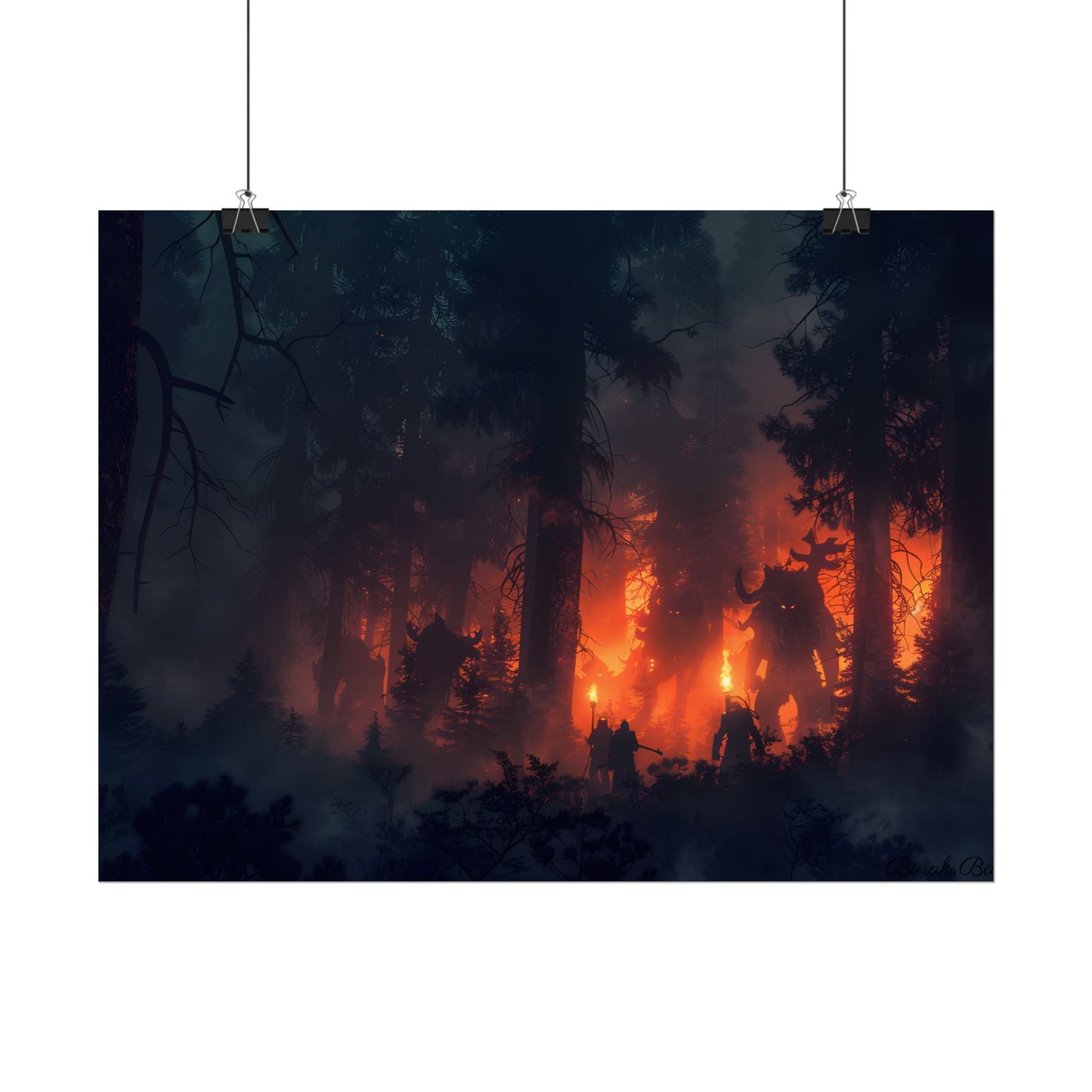 Misty Sunset Gathering: A Group in Nature's Embrace - Poster