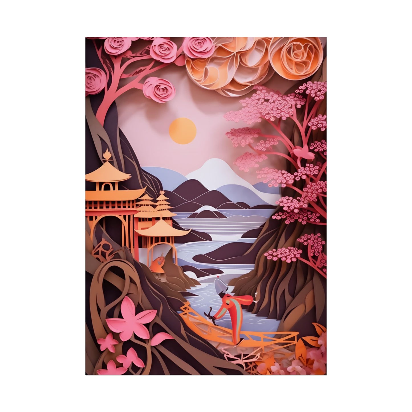 Japanese Vibrance: Eye-Catching Paper Quilled Landscape Art - Poster