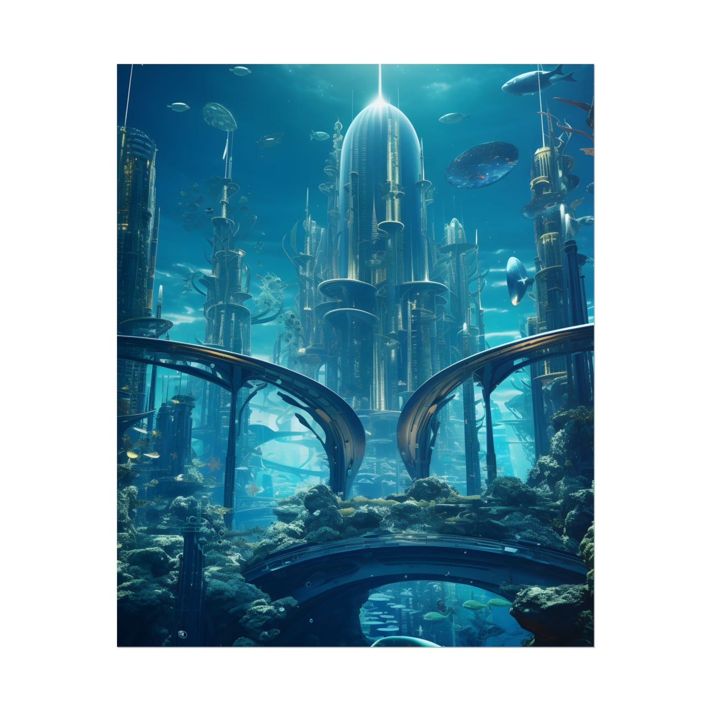 Underwater City of the Future: Sleek Modern Architecture - Poster