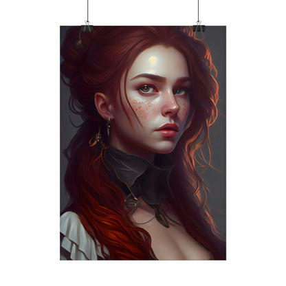 Formal Redhead Portrait: Nature-Themed Artwork in Green and Blue - Poster