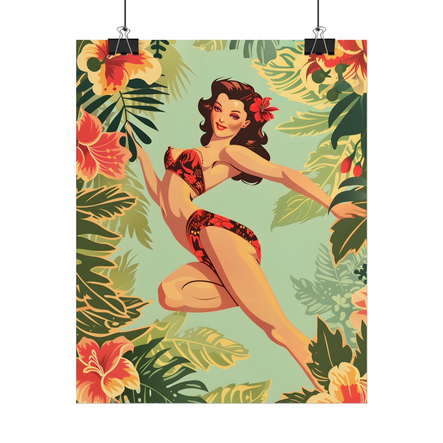 Vintage Retro Pin-Up Girl: Mid-Century Art Illustration - Poster