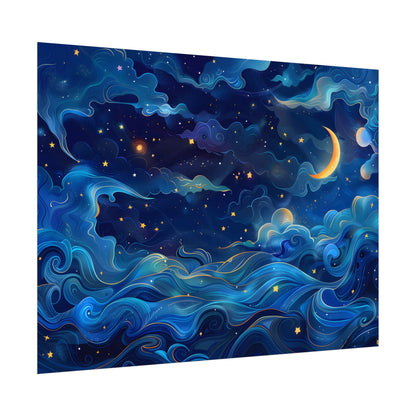 Whimsical Dreamy Night Sky: Stars, Moon, and Shooting Star - Poster
