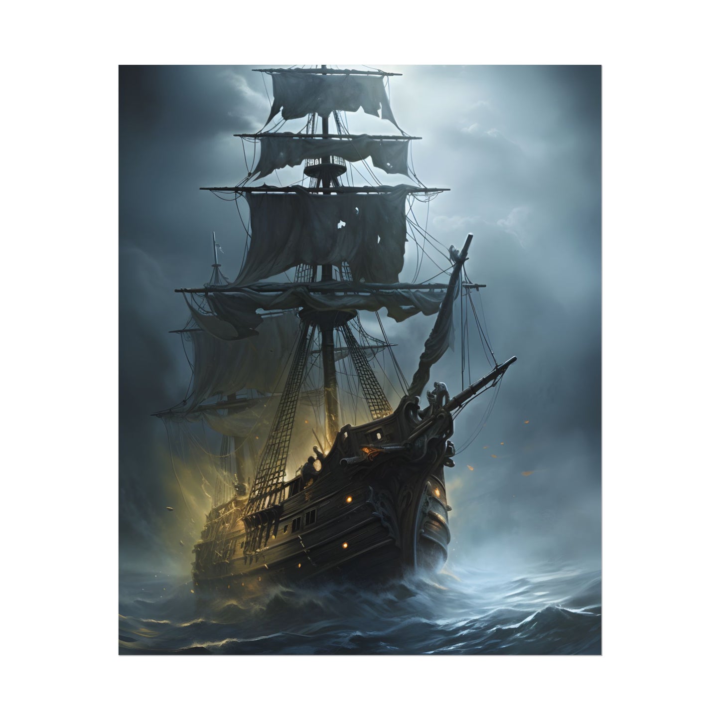 Ghostly Pirate Voyage: Historic Sea Travel Digital Art - Poster