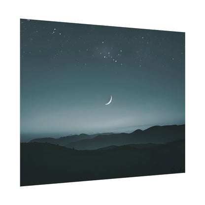 Minimalist Night Scene: Blue-Gray Sky Digital Art - Poster