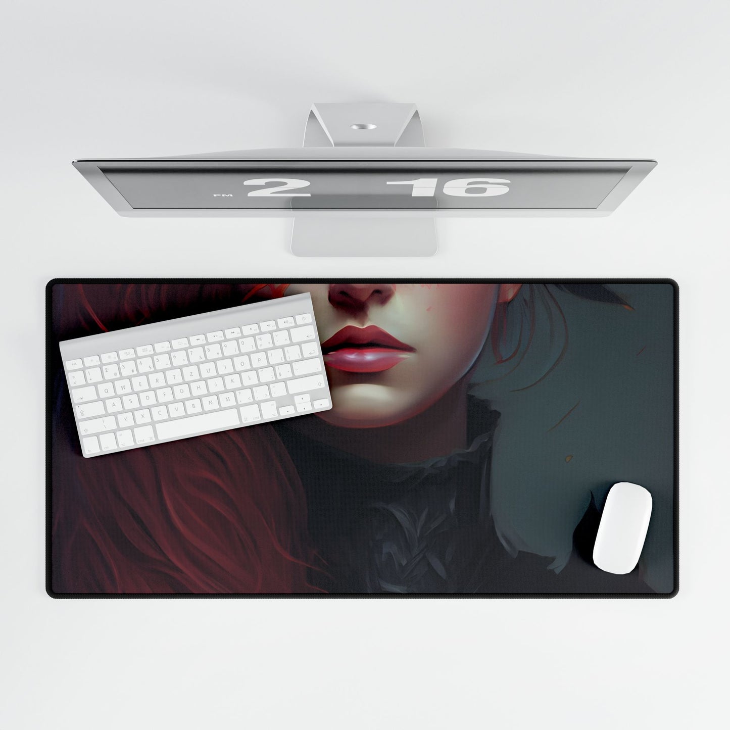 Vibrant Female Portrait: Red Hair Beauty in Neutral Dress - Desk Mat