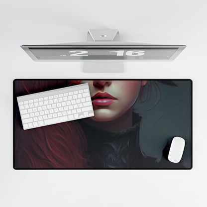 Vibrant Female Portrait: Red Hair Beauty in Neutral Dress - Desk Mat