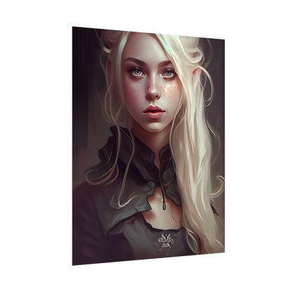 Blonde Portrait: Elegant Woman in Black Dress - Poster