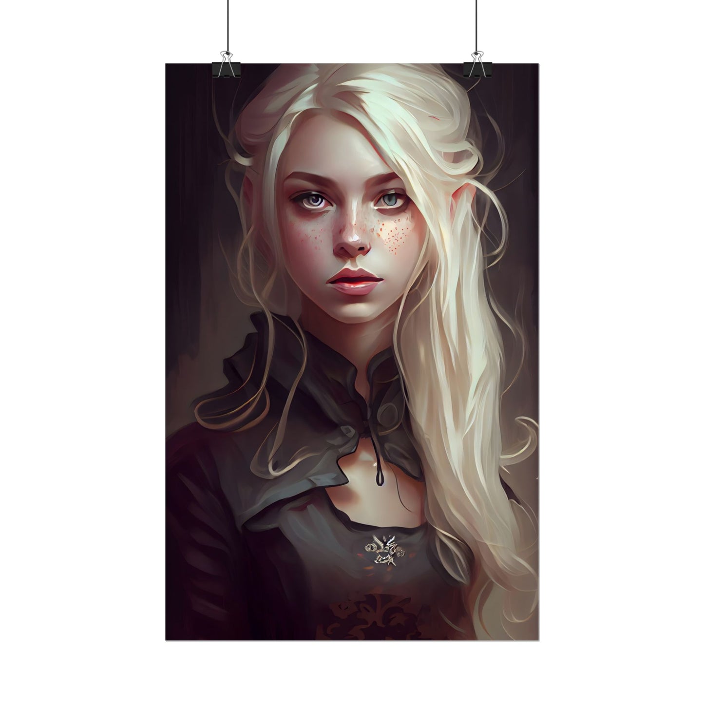 Blonde Portrait: Elegant Woman in Black Dress - Poster