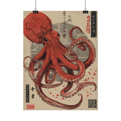 Stylized Japanese Octopus: Muted Watercolor Artwork - Poster