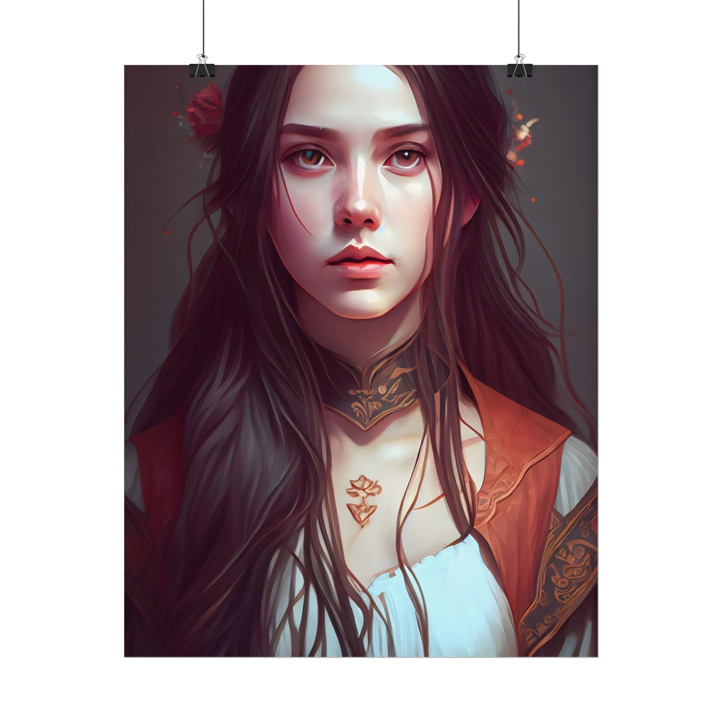 Sophisticated Female Portrait: Brown Hair Artwork in Focus - Poster