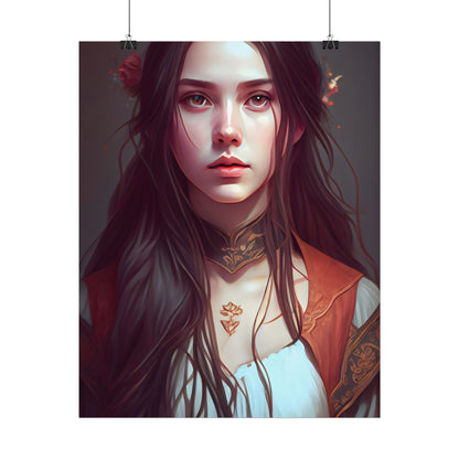 Sophisticated Female Portrait: Brown Hair Artwork in Focus - Poster