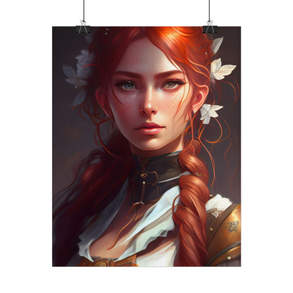 Elegant Redhead Portrait: Dark Background Artwork - Poster