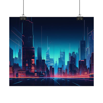 Melancholic Night Cyberpunk Cityscape: Neon Dreams Digital Art - Poster