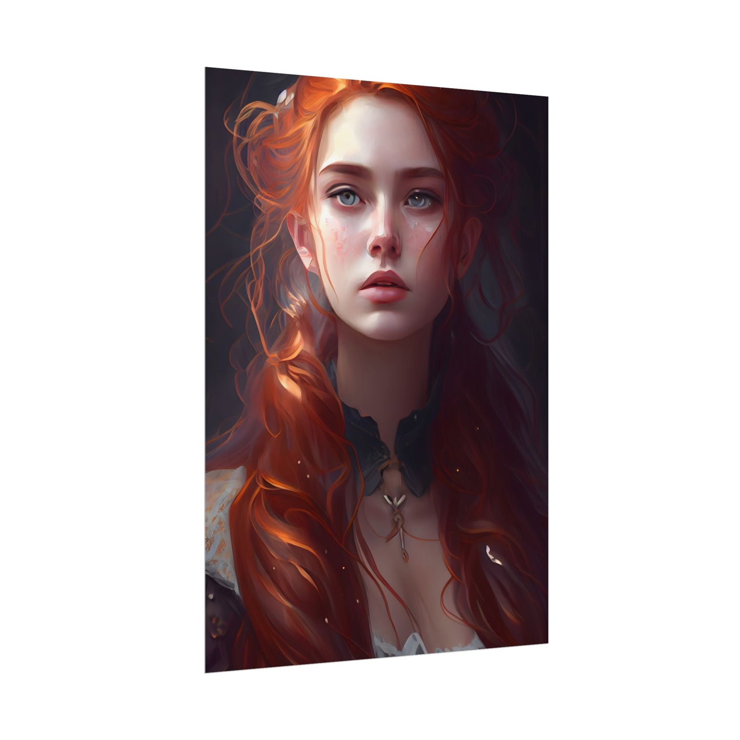 Elegant Redhead Portrait: Female Artwork in Dress - Poster