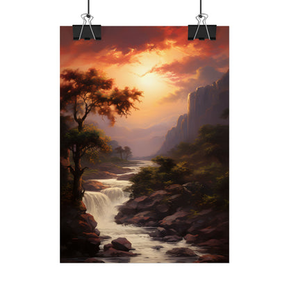 Breathtaking Waterfall Oil Painting: Meticulous Artwork - Poster