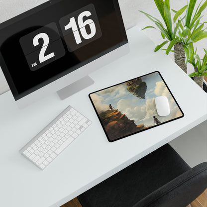 Person in Front of Building: Outdoor Scene Art - Desk Mat